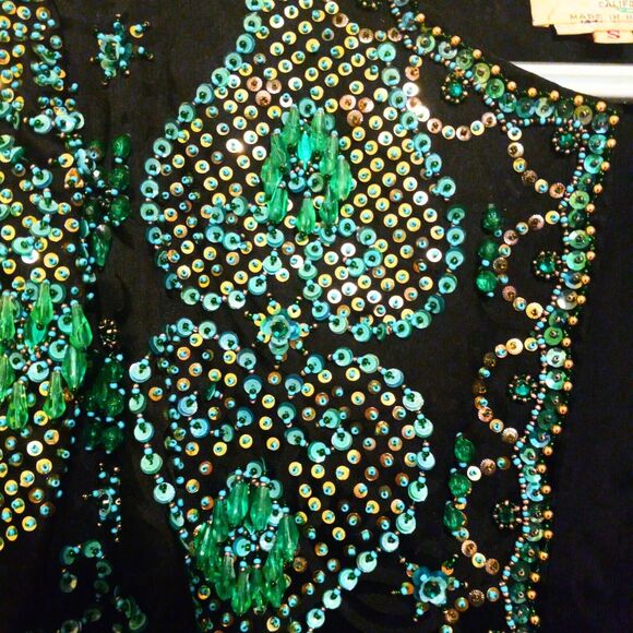 Vintage Gene Shelly Silk Blend Jacket-Small-Hand Beaded-Rhinestone-Lined-1950s - Picture 3 of 9